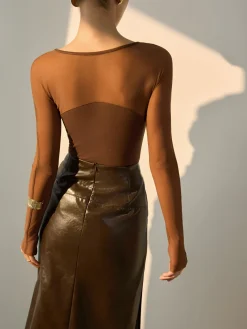 COMMENSE Semi-Sheer Panel Skinny Top* Blouses & Shirts