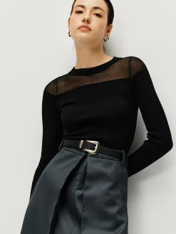 COMMENSE Semi-Sheer Panel Sweater* Sweater Tops|Sweaters & Cardigans