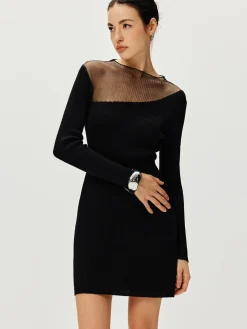 COMMENSE Semi-Sheer Panel Sweater Dress* Sweater Dresses|Cocktail & Party Dresses