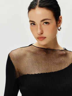 COMMENSE Semi-Sheer Panel Sweater Dress* Sweater Dresses|Cocktail & Party Dresses