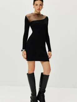 COMMENSE Semi-Sheer Panel Sweater Dress* Sweater Dresses|Cocktail & Party Dresses