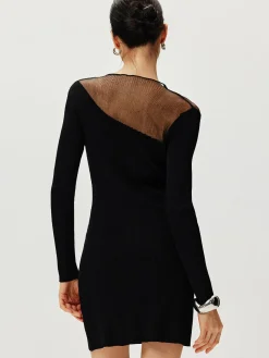 COMMENSE Semi-Sheer Panel Sweater Dress* Sweater Dresses|Cocktail & Party Dresses