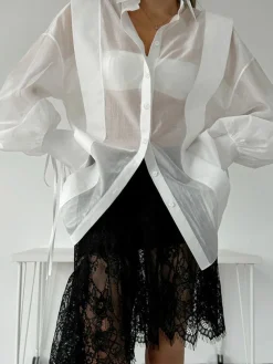 COMMENSE Semi-Sheer Pleated Polo Shirt* Tops