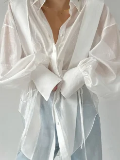 COMMENSE Semi-Sheer Pleated Polo Shirt* Tops