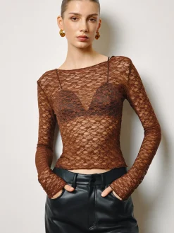 COMMENSE Semi-Sheer Skinny Lace Blouse* Tops