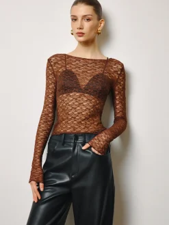 COMMENSE Semi-Sheer Skinny Lace Blouse* Tops
