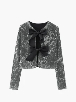 COMMENSE Sequined Velvet Bowknot Decor Blouse* Blouses & Shirts|Tops