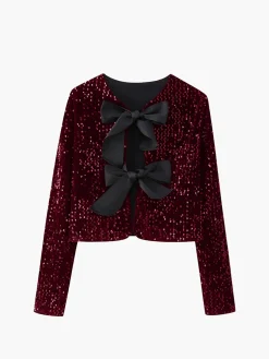 COMMENSE Sequined Velvet Bowknot Decor Blouse* Blouses & Shirts|Tops