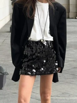 COMMENSE Sequins Decor Mini Skirt* Skirts|Bottoms