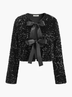 COMMENSE Sequins Velvet Bow Blazer* Outerwear|Blazers