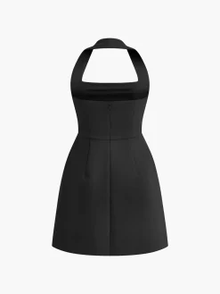 COMMENSE Sexy Halter Solid Dress* White Dresses|Black Dresses