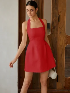 COMMENSE Sexy Halter Solid Dress* Casual Dresses|Work Dresses