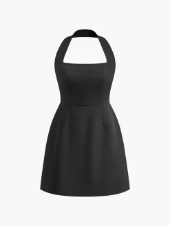 COMMENSE Sexy Halter Solid Dress* Casual Dresses|Work Dresses