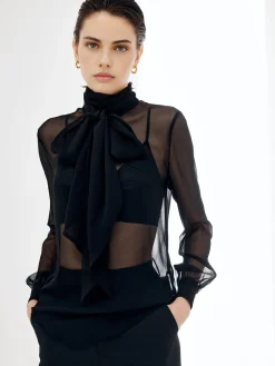 COMMENSE Sheer Bow Chiffon Shirt* Blouses & Shirts|Tops