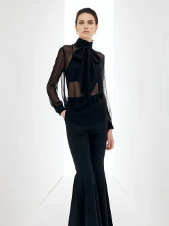 COMMENSE Sheer Bow Chiffon Shirt* Blouses & Shirts|Tops