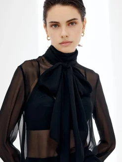 COMMENSE Sheer Bow Chiffon Shirt* Blouses & Shirts|Tops