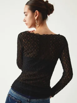 COMMENSE Sheer Floral Long Sleeve Top* T-shirts|Tops