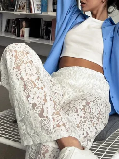 COMMENSE Sheer Lace Wide Leg Pants* Pants|Wide Leg