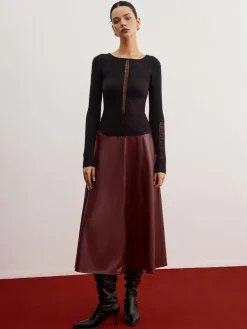 COMMENSE Sheer Panel Ribbed Slim Sweater* Sweater Tops|Sweaters & Cardigans