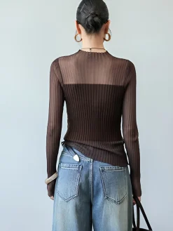COMMENSE Sheer Panel Slim Sweater* Sweater Tops|Sweaters & Cardigans