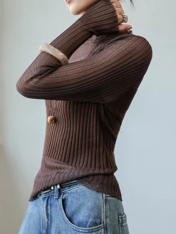 COMMENSE Sheer Panel Slim Sweater* Sweater Tops|Sweaters & Cardigans