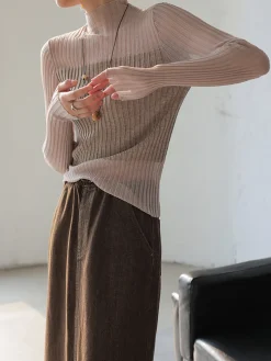 COMMENSE Sheer Panel Slim Sweater* Sweater Tops|Sweaters & Cardigans