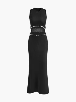 COMMENSE Sheer Raw Hem Sleeveless Sweater Dress* White Dresses|Sweater Dresses