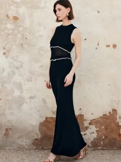 COMMENSE Sheer Raw Hem Sleeveless Sweater Dress* White Dresses|Sweater Dresses