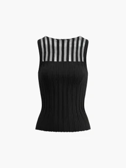 COMMENSE Sheer Ribbed Tank Top* Tank Tops & Camis|Tops
