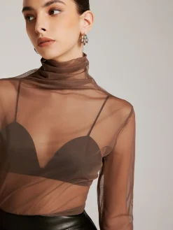 COMMENSE Sheer Stack Collar Bottoming Top* T-shirts|Tops