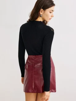COMMENSE Sheer-Detail Ribbed Slim Sweater* Sweater Tops|Sweaters & Cardigans