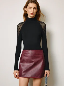 COMMENSE Sheer-Shoulder Polka Dot Panel T-Shirt* Tops