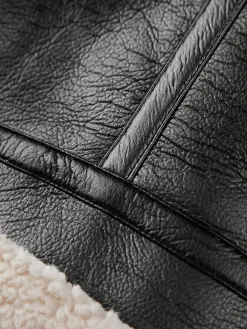 COMMENSE Sherpa Lined Shearling Leather Flight Jacket* Outerwear|Jackets