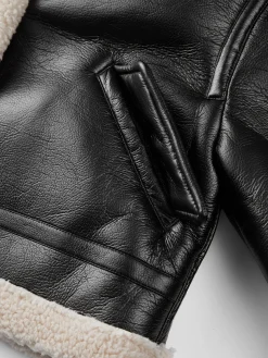 COMMENSE Sherpa Lined Shearling Leather Flight Jacket* Outerwear|Jackets