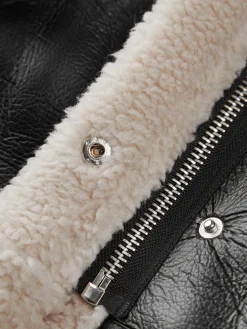 COMMENSE Sherpa Lined Shearling Leather Flight Jacket* Outerwear|Jackets