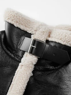 COMMENSE Sherpa Lined Shearling Leather Flight Jacket* Outerwear|Jackets