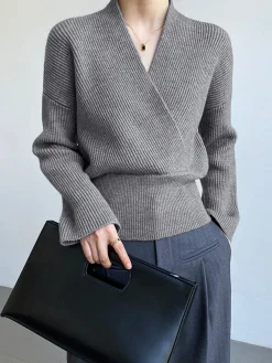 COMMENSE She's Effortless Wrap Sweater* Sweater Tops|Sweaters & Cardigans