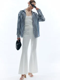 COMMENSE Shift Stripe Turndown Collar Shirt* Blouses & Shirts|Tops