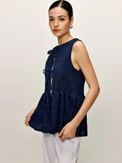 COMMENSE Shirred Lace Up Ruffle Tank Blouse* Blouses & Shirts|Tank Tops & Camis
