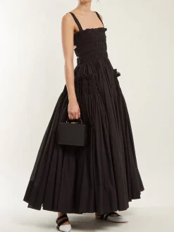 COMMENSE Shirred Pleated Cami Long Dress* Black Dresses|Casual Dresses