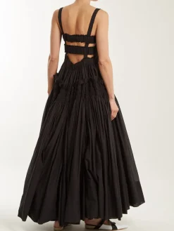 COMMENSE Shirred Pleated Cami Long Dress* Black Dresses|Casual Dresses