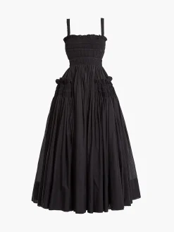 COMMENSE Shirred Pleated Cami Long Dress* Black Dresses|Casual Dresses