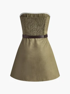 COMMENSE Shirred Pleated Tube Dress With Belt* Casual Dresses|Work Dresses