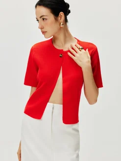 COMMENSE Short Sleeve Button Knit Top* Sweater Tops|Sweaters & Cardigans
