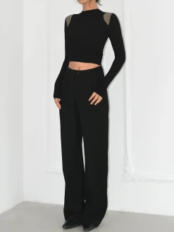 COMMENSE Shoulder Contrast Long Sleeve Shirt* Sweater Tops|T-shirts