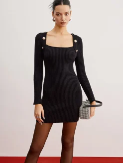 COMMENSE Shrug Ribbed Slim Sweater Dress* Black Dresses|Sweater Dresses