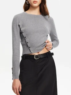 COMMENSE Side Breasted Crop Sweater* Sweater Tops|Sweaters & Cardigans