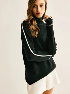 COMMENSE Side Contrast-Striped Turtleneck Sweater* Sweater Tops|Sweaters & Cardigans