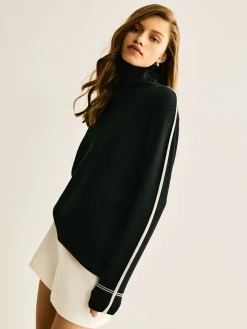 COMMENSE Side Contrast-Striped Turtleneck Sweater* Sweater Tops|Sweaters & Cardigans