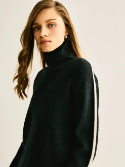 COMMENSE Side Contrast-Striped Turtleneck Sweater* Sweater Tops|Sweaters & Cardigans